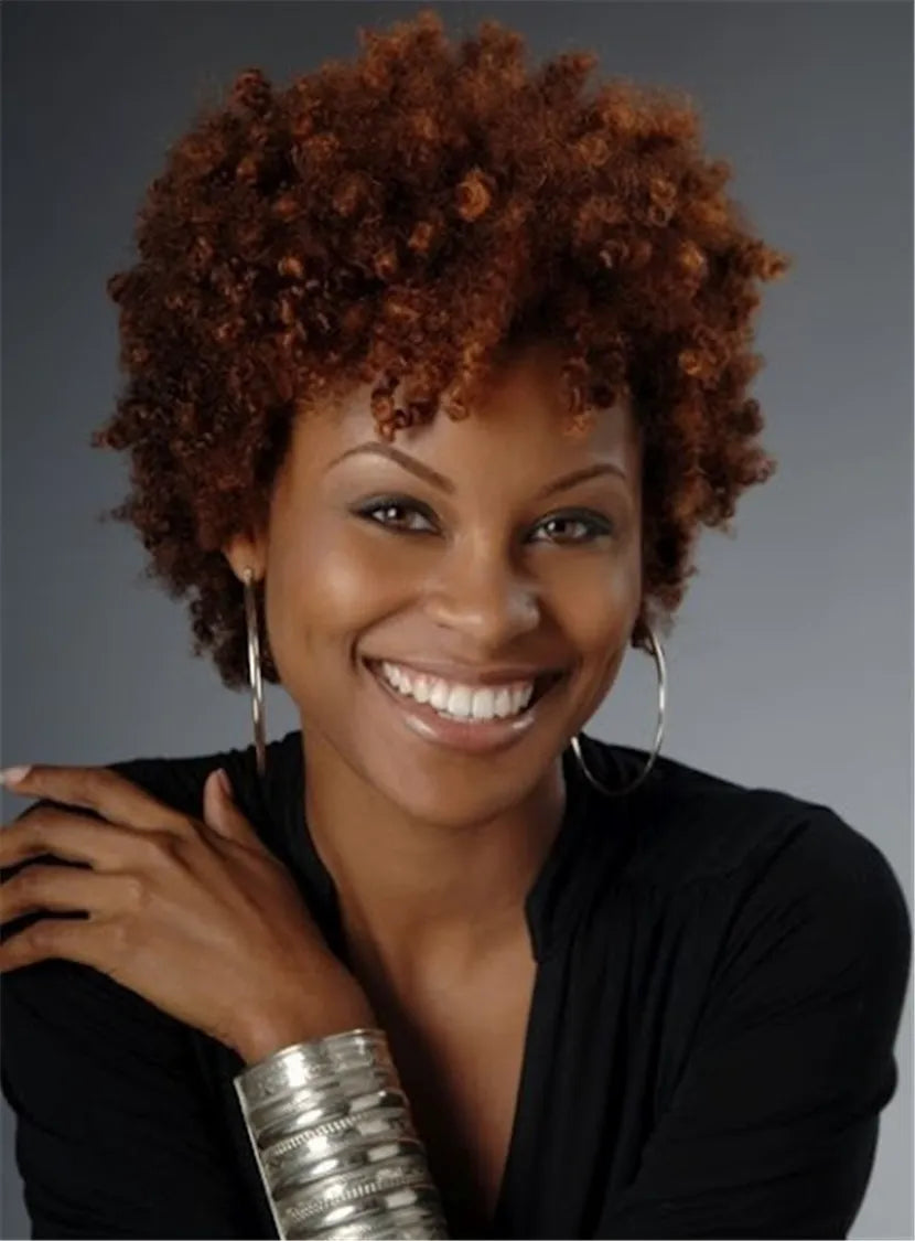 Brown Kinky Curly Short Synthetic Hair Capless Wigs