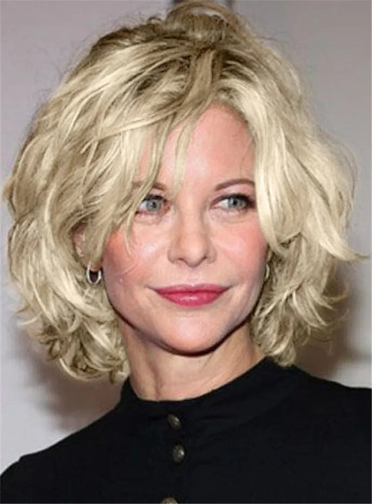 Deluxe Mixed Color Layered Celebrity Deeply Wavy Lace Front Wig Synthetic Hair 12 Inches