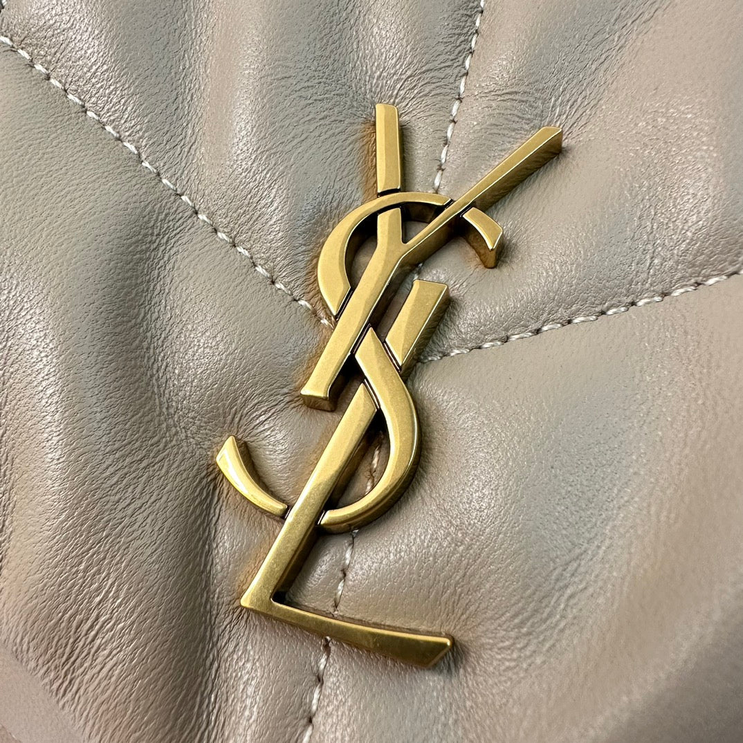 YSL Loulou Puffer Toy Bag In Quilted Lambskin Beige Size 23x15.5x8.5