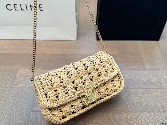 Celine Straw Chain Crossbody Bag 25x14cm