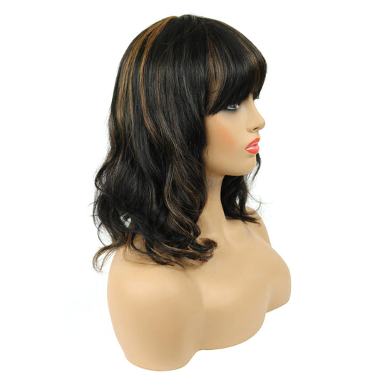 Beautiful Medium Natural Straight Mixed Dark Brown 100% Human Hair Capless Wig 14 Inches