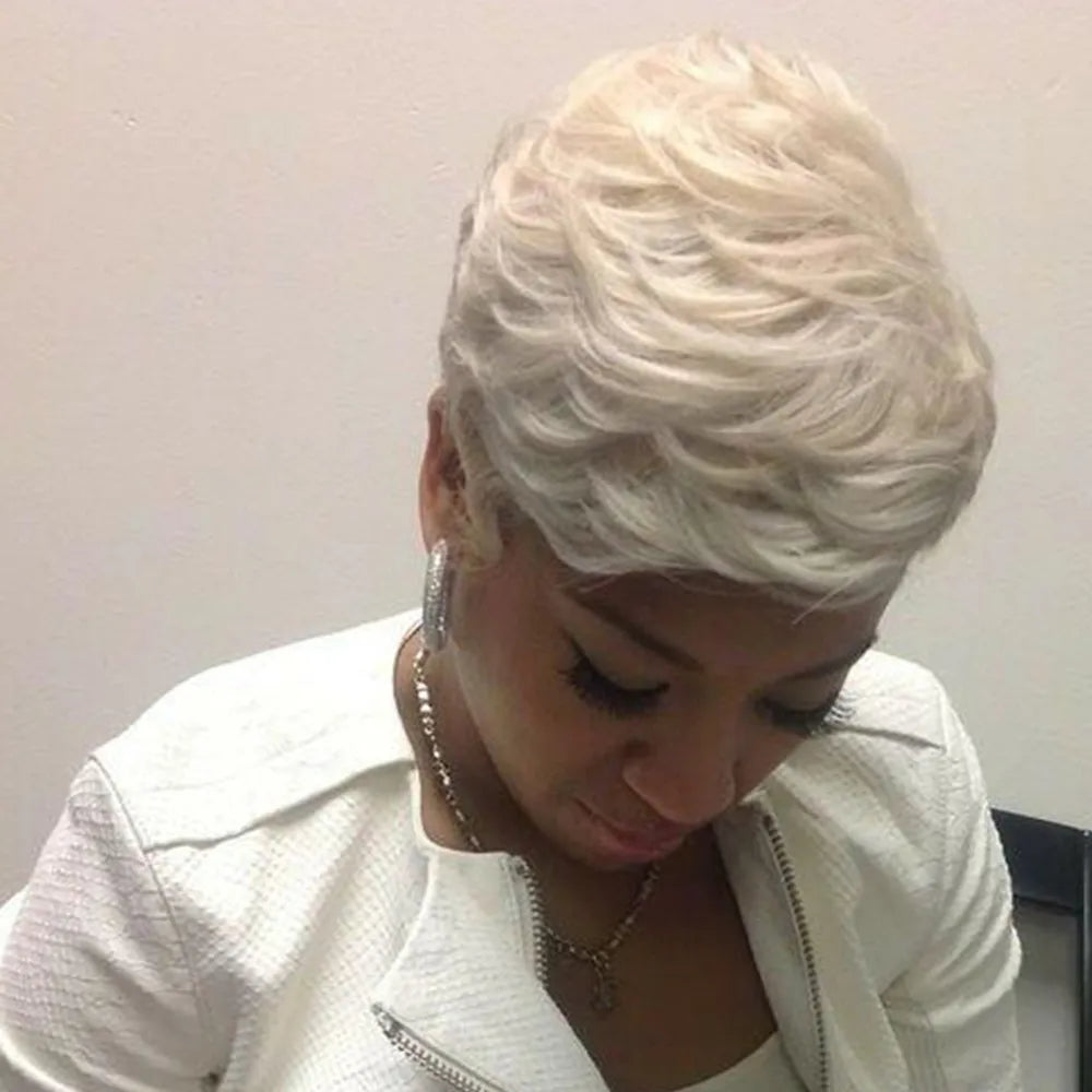 Boy Cut Hairstyle Wavy Human Hair Women Capless Wig 8 Inches