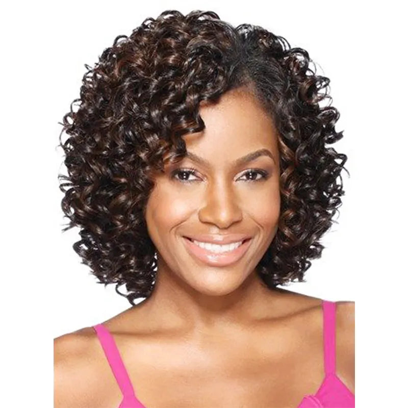 African American Kinky Curly Shoulder Length Synthetic Capless Women Wigs 12 Inches