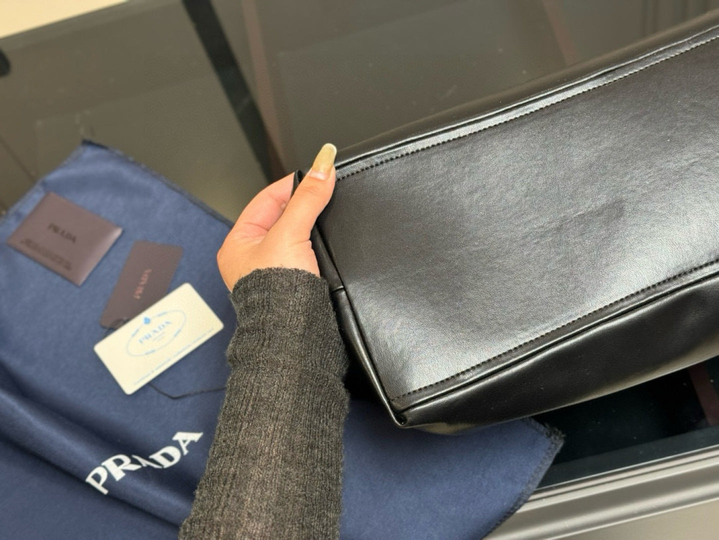 Prada Double Chain Black Shoppping Tote Bag 39x30cm