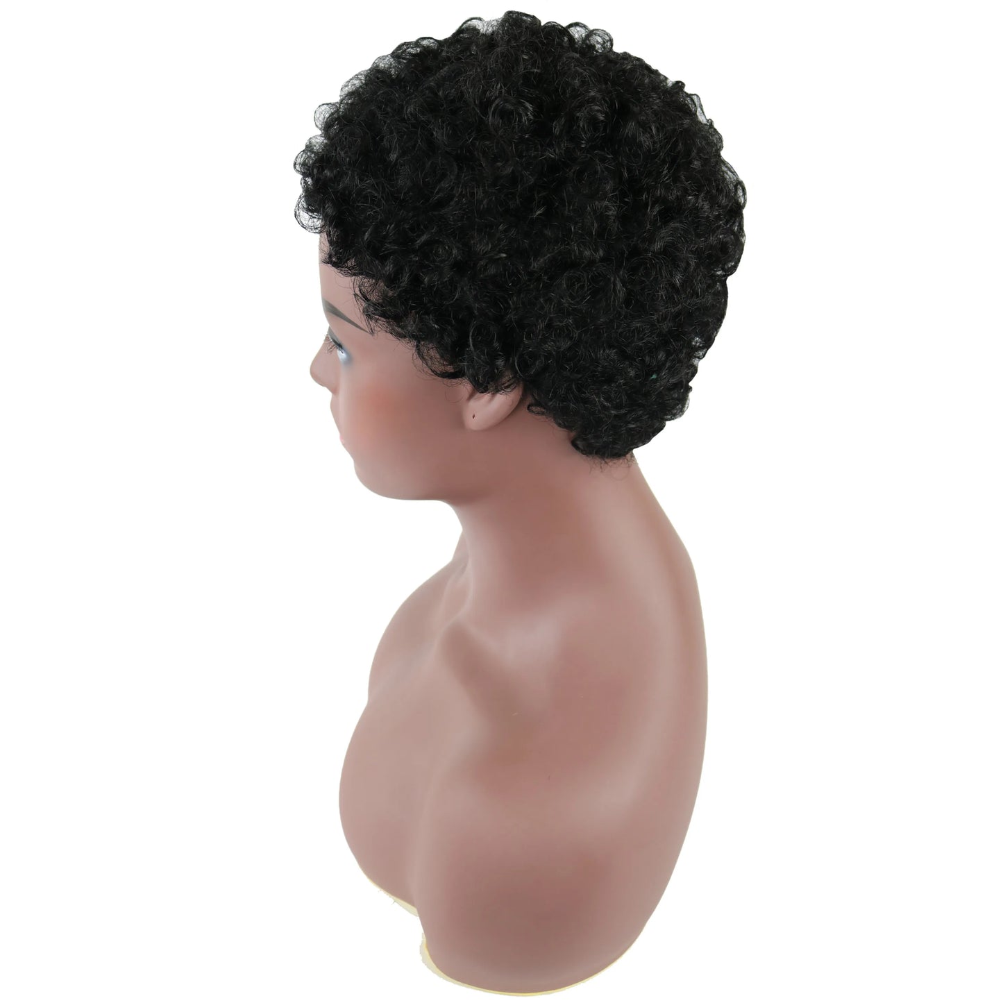 African American Short Kinky Curly Human Hair Capless Wigs