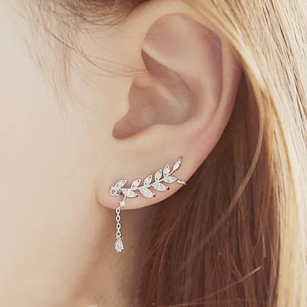 New Korean Style Leaf with Crystal Pendant Irregular Earrings for Women