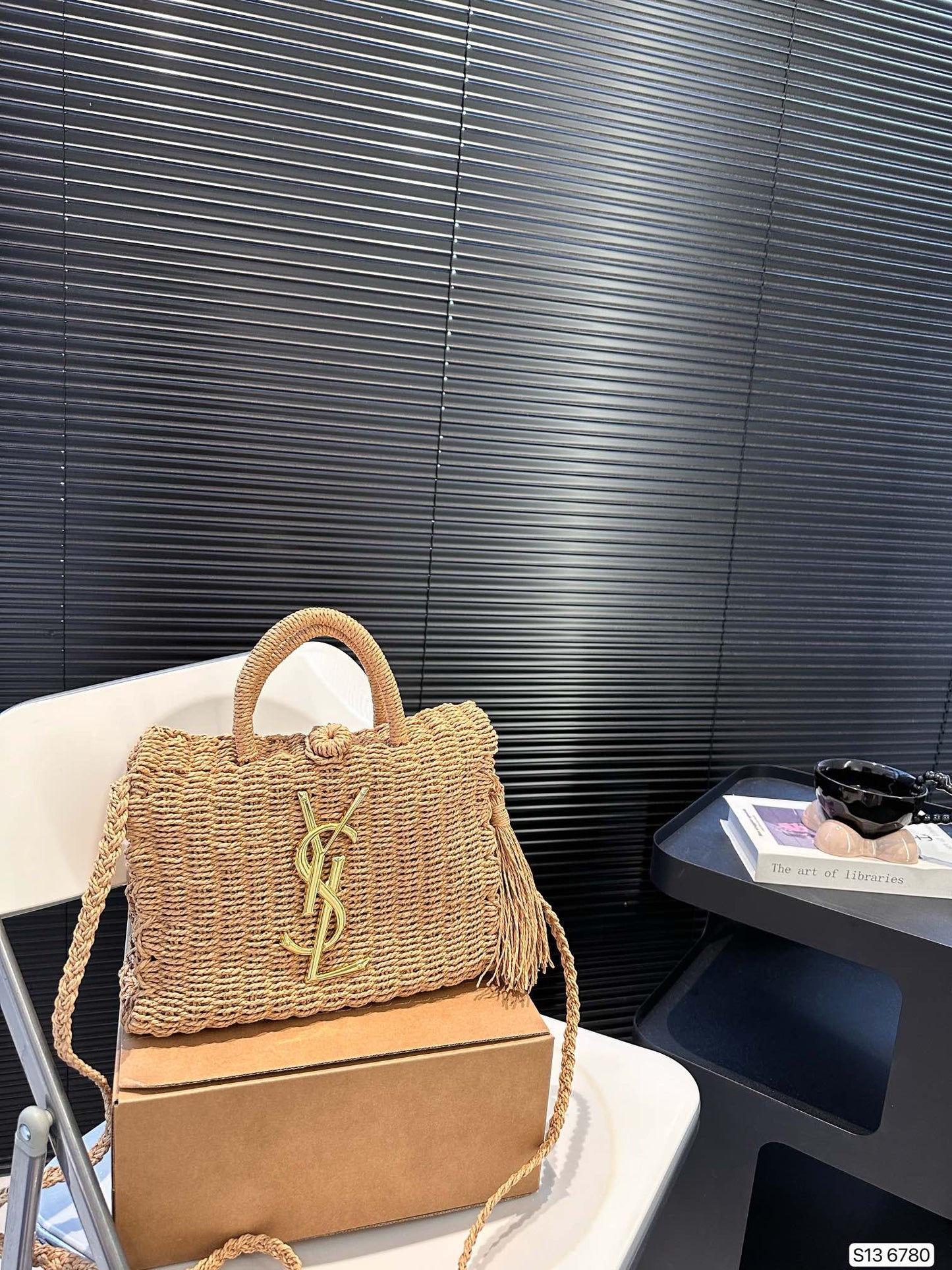 SAINT LAURENT YSL Vacation Woven Tote Bag 27x18cm