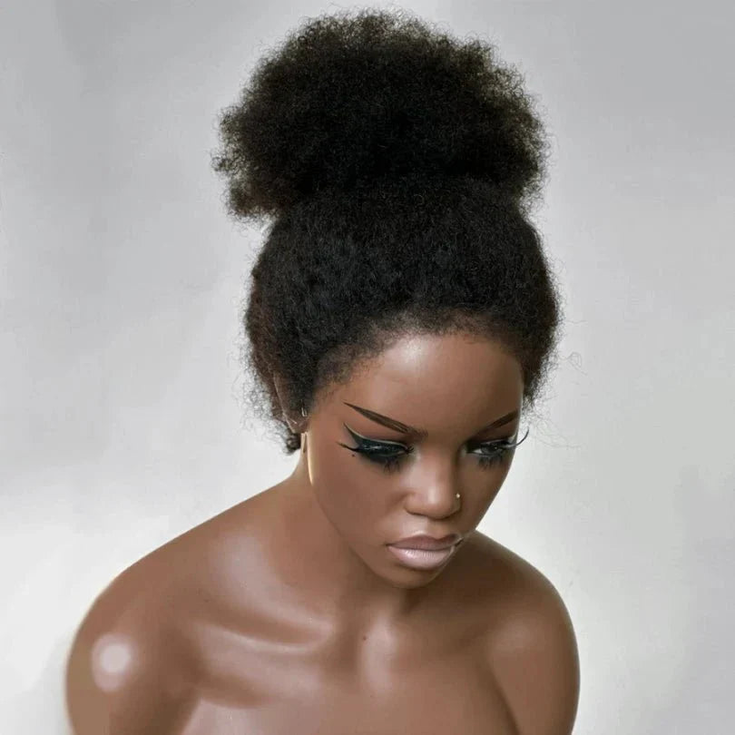 Afro Style Curly Human Hair Lace Front Wigs With Natural Hairline