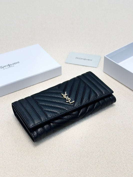 YSL Trend Ladies Wallet Leather Black 19x10cm