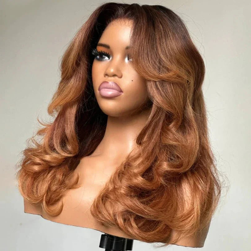 Charming Layered Mid-part Human Hair with Curtain Bangs