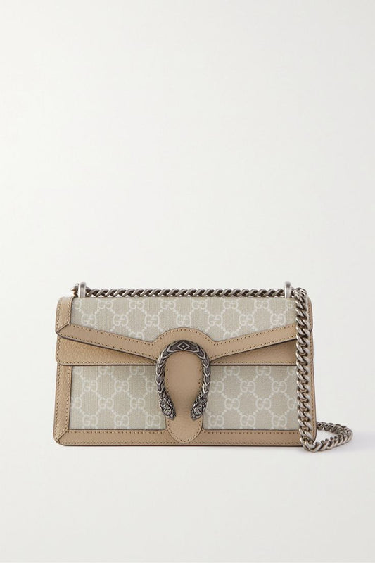 Gucci - Dionysus Small Leather-trimmed Coated-canvas Shoulder Bag - Neutrals