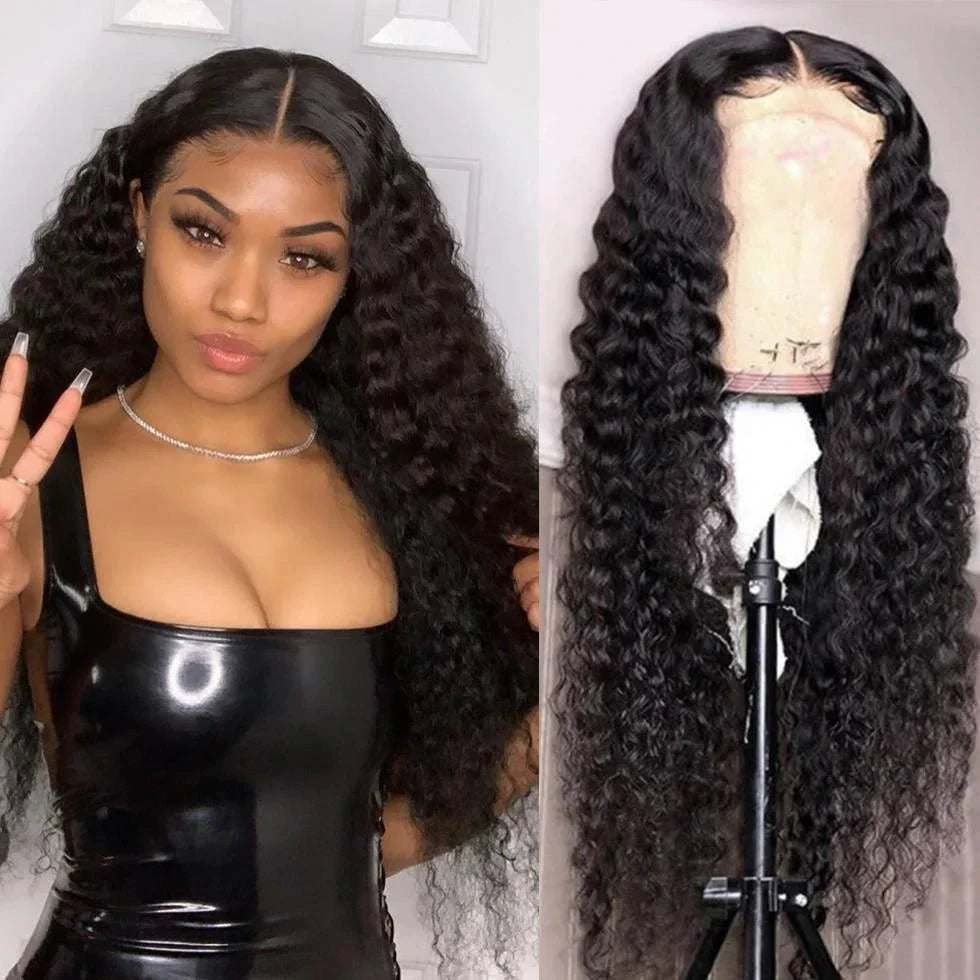 Deep Wave 4*4 Transparent Lace Closure Wigs
