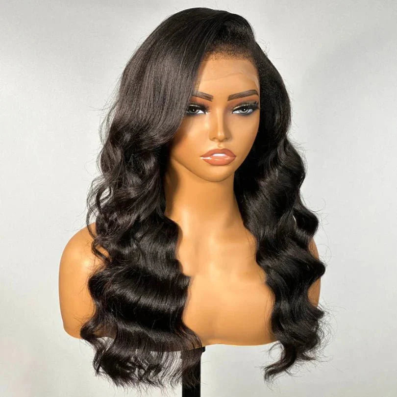 Elegant Natural Black Wavy C Part Wig