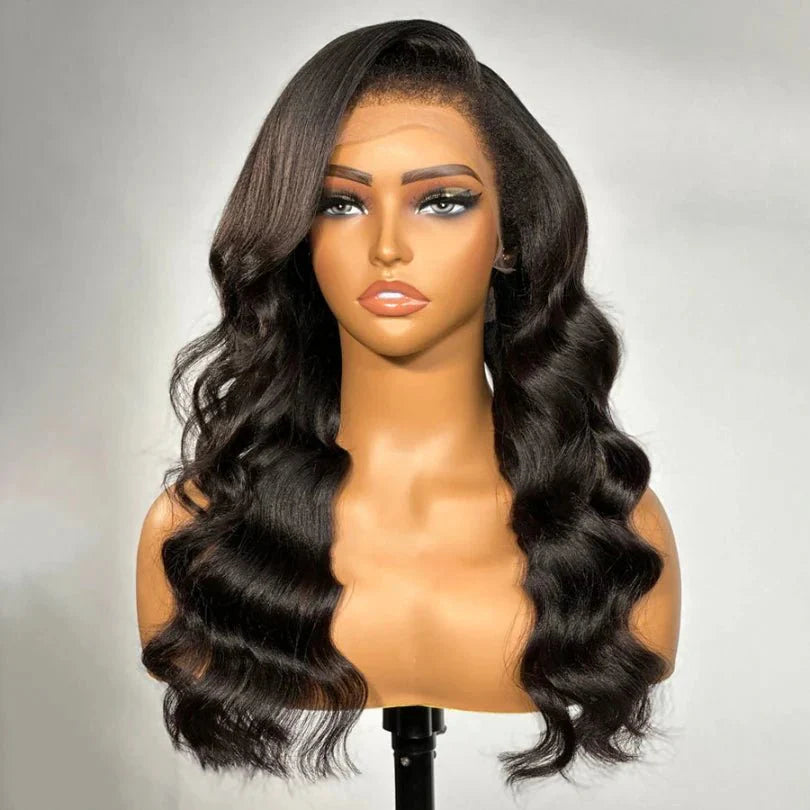Elegant Natural Black Wavy C Part Wig