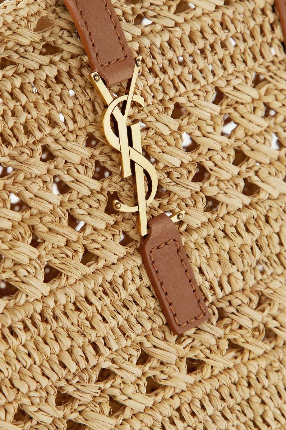 SAINT LAURENT Panier small leather-trimmed raffia tote