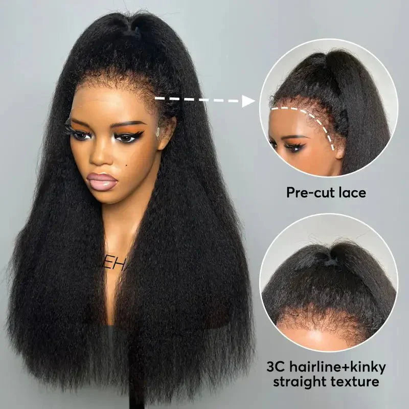 Kinky Straight Lace Front Long Wigs