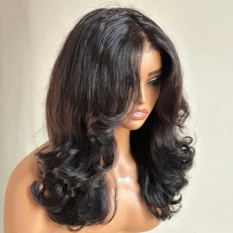 Natural Black Layered Curtain Wave Wigs