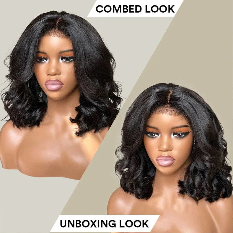 Natural Black Short Layered Wave Bob Wigs
