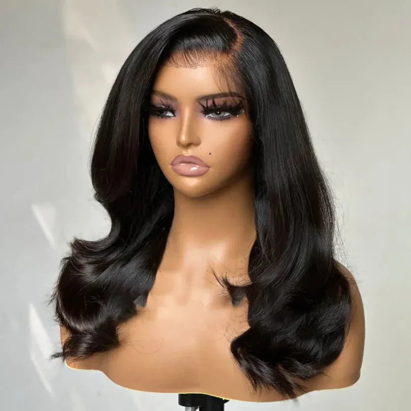 Side Part Layered Wave Wigs Long Length Natural Black Human Hair