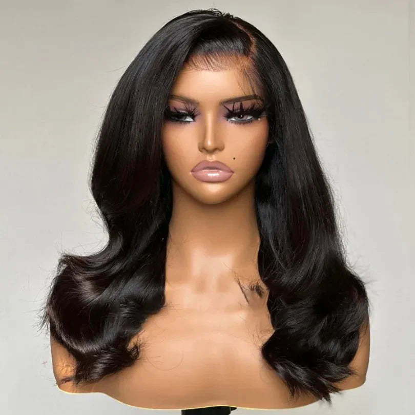 Side Part Layered Wave Wigs Long Length Natural Black Human Hair