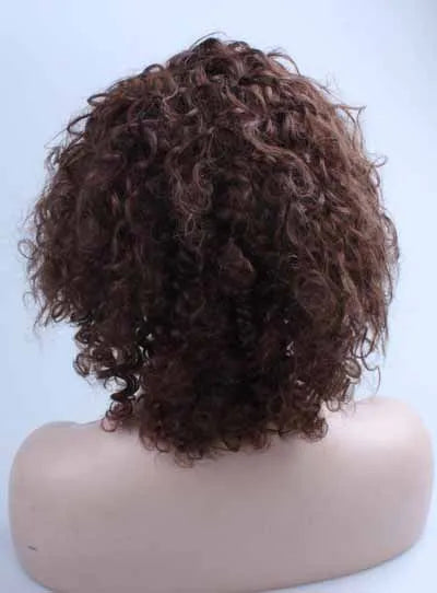 Brown Human Hair Medium Curly Lace Front Wig 12 Inches