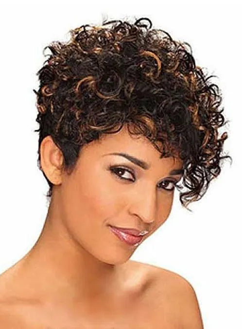 Short Kinky Curly Capless Human Hair Wig 10 Inches