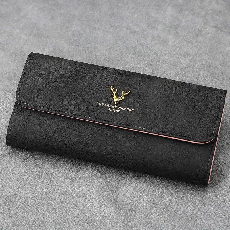 Women's Trifold Pet Photo Wallet - Black Leather