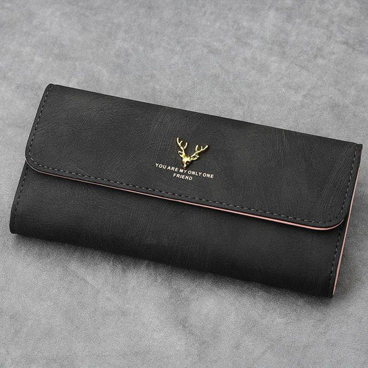 Women's Trifold Pet Photo Wallet - Black Leather