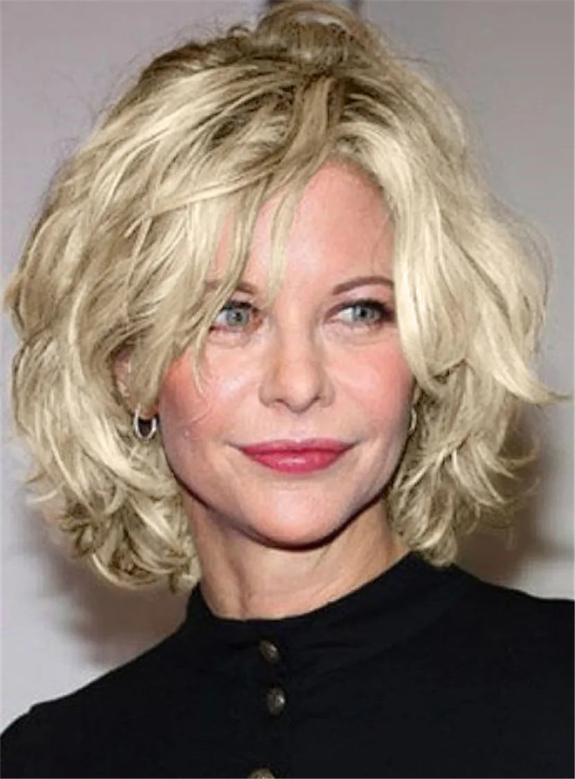 Deluxe Mixed Color Layered Celebrity Deeply Wavy Lace Front Wig Synthetic Hair 12 Inches