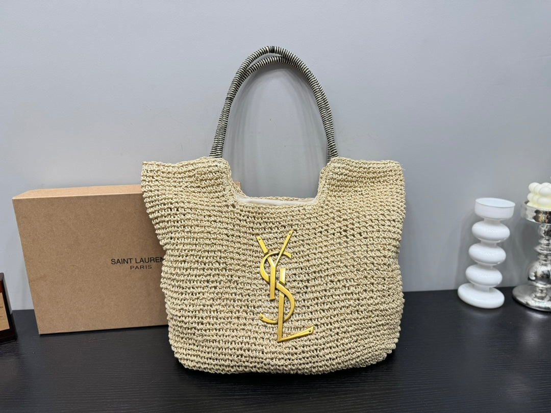SAINT LAURENT YSL Retro Elegant Tote Bag Straw 43x39cm