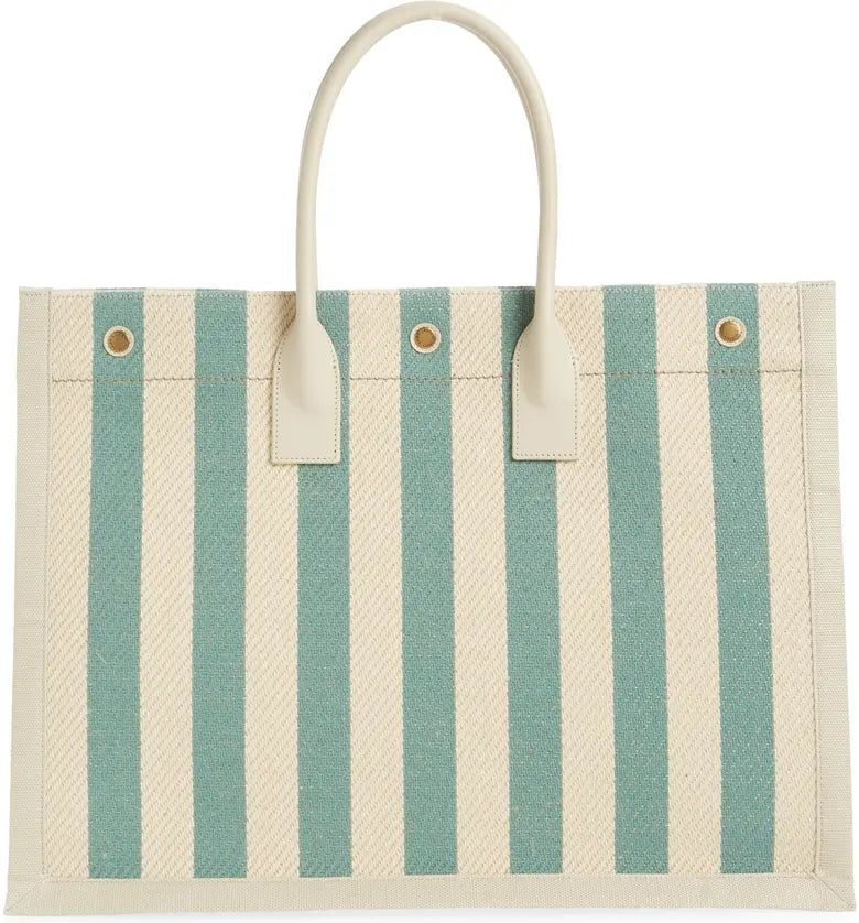 SAINT LAURENT Large Rive Gauche Stripe Canvas Tote