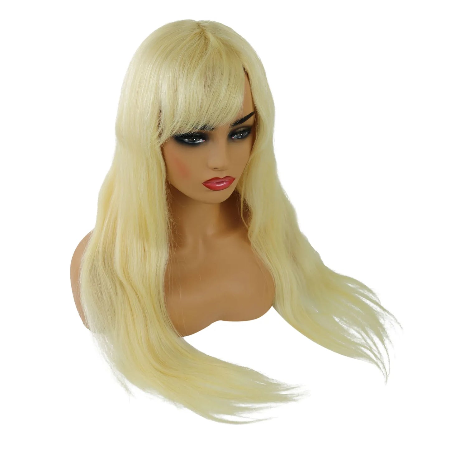 Long Loose Straight With Bangs 100% Human Hair Capless 24 Inches Wigs