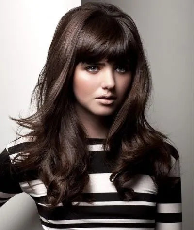 Natural Wave Capless Wig With Full Bangs 18 Inches 100% Human Hair Wig