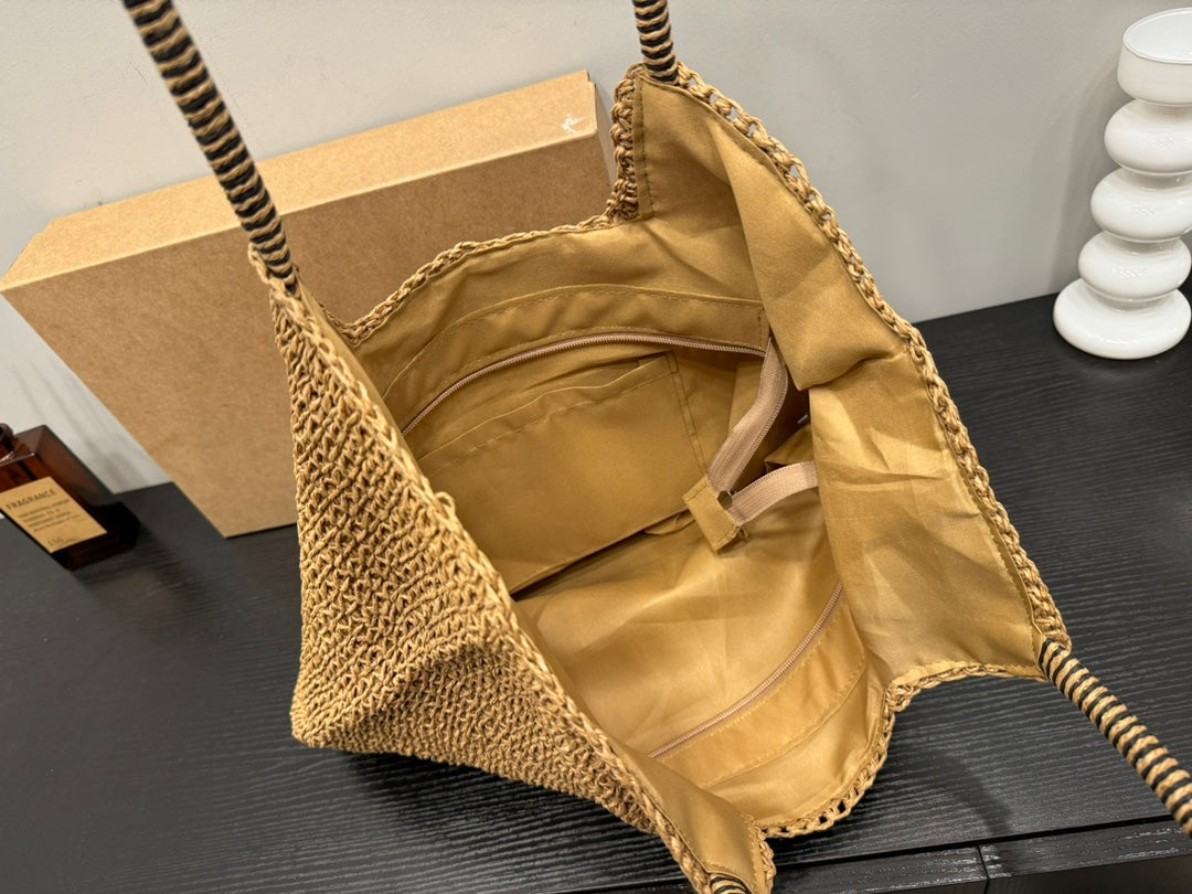 SAINT LAURENT YSL Retro Elegant Tote Bag Straw 43x39cm