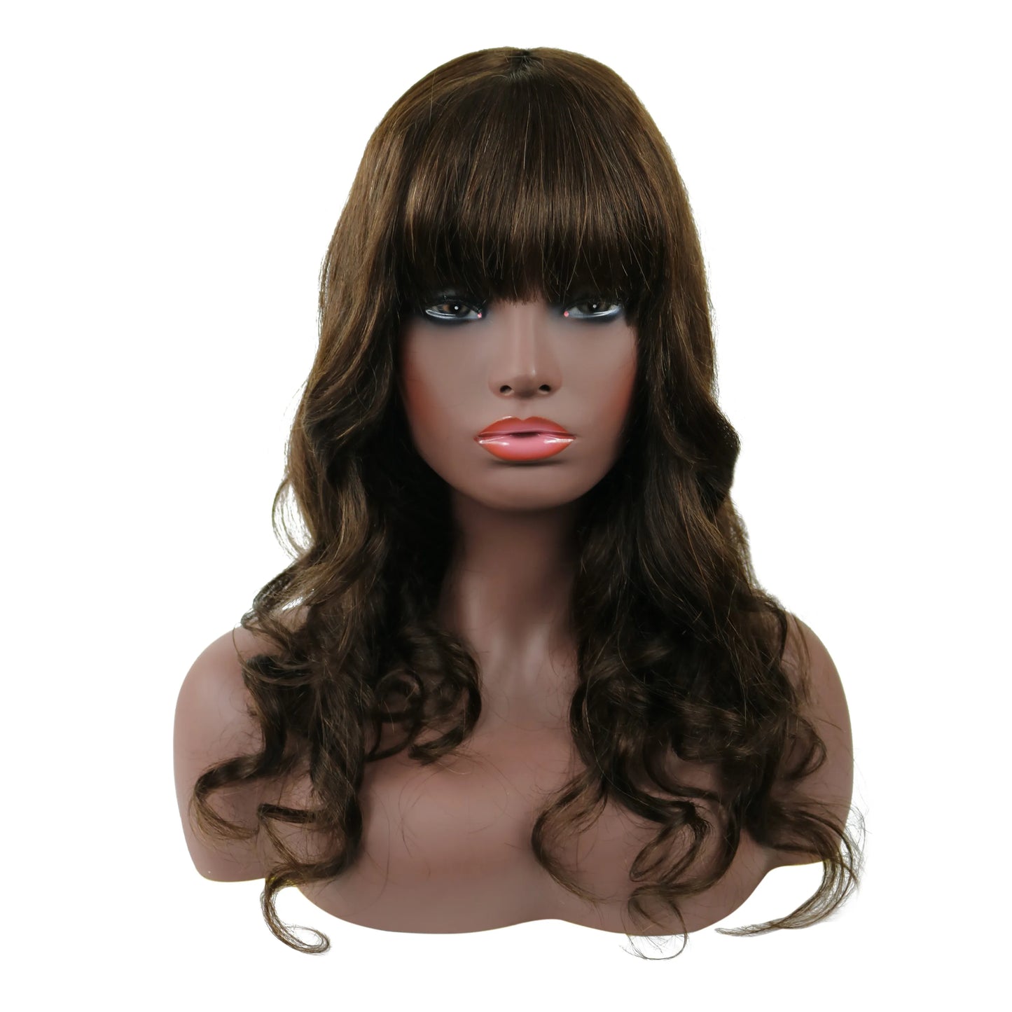 Natural Wave Capless Wig With Full Bangs 18 Inches 100% Human Hair Wig