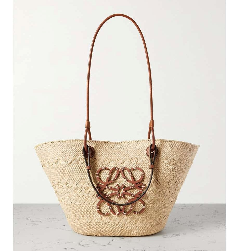 LOEWE + Paula's Ibiza medium leather-trimmed woven raffia tote