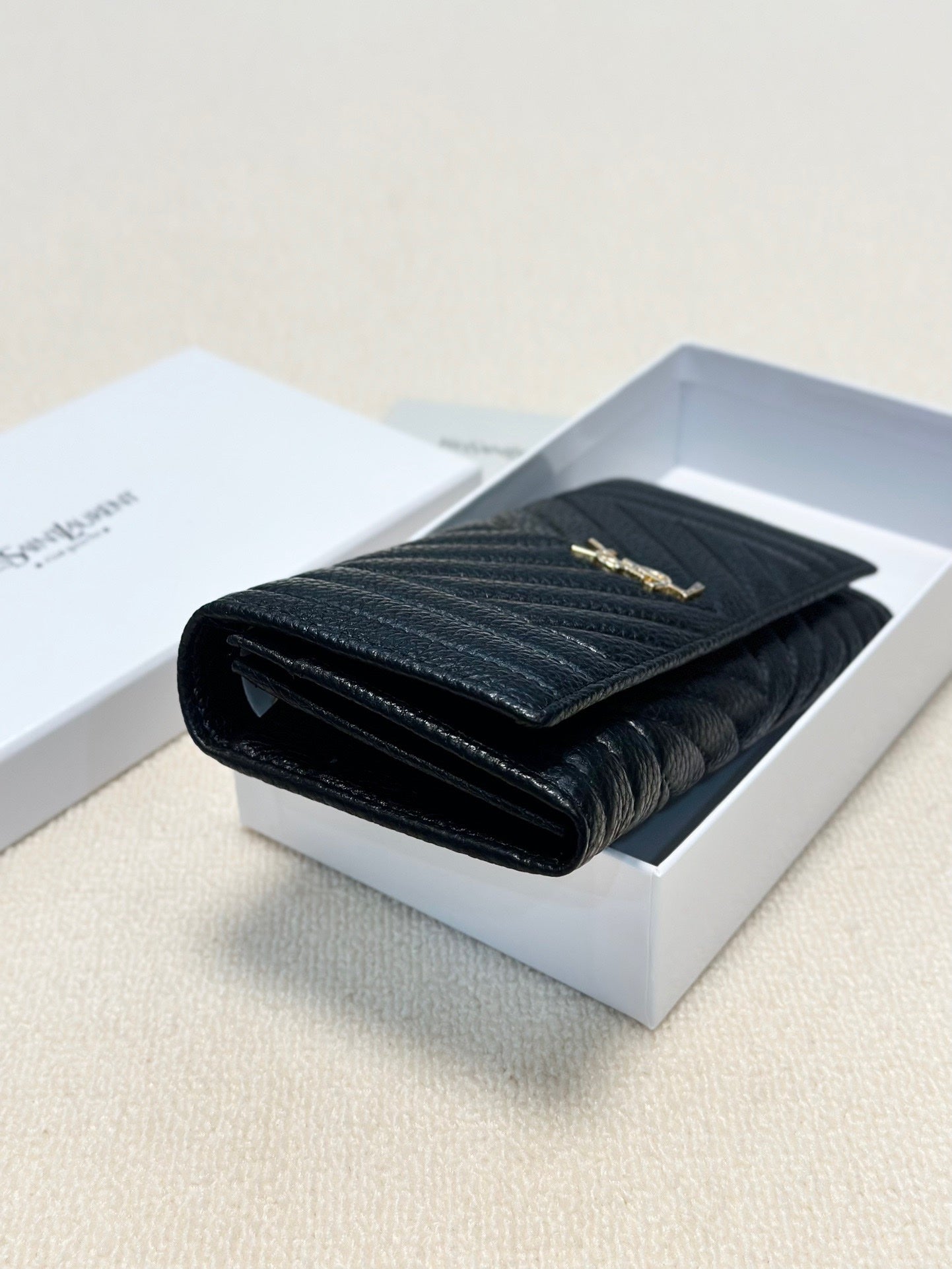 YSL Trend Ladies Wallet Leather Black 19x10cm