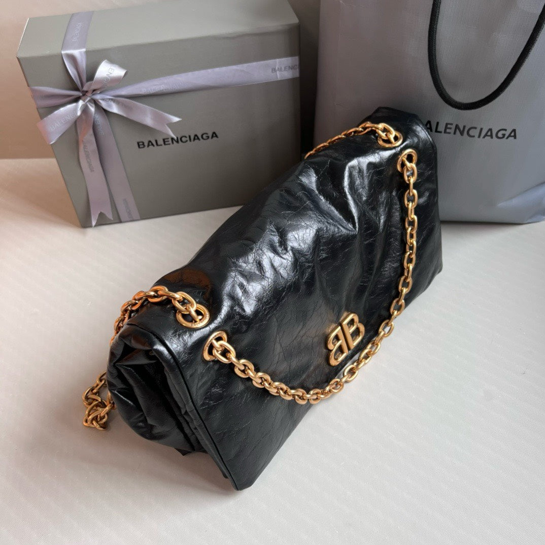 Balenciaga Monaco Medium Chain Bag in Black Gold Hardware 32.5 x 22 x 9.9cm