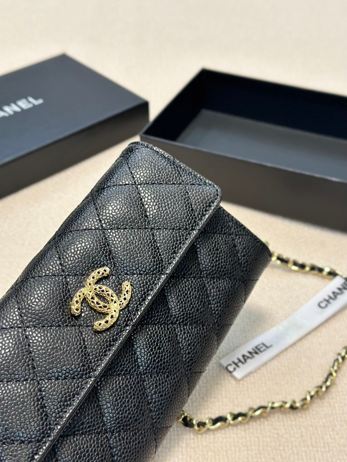 CHANEL Black Wallet Buckle Chain Bag