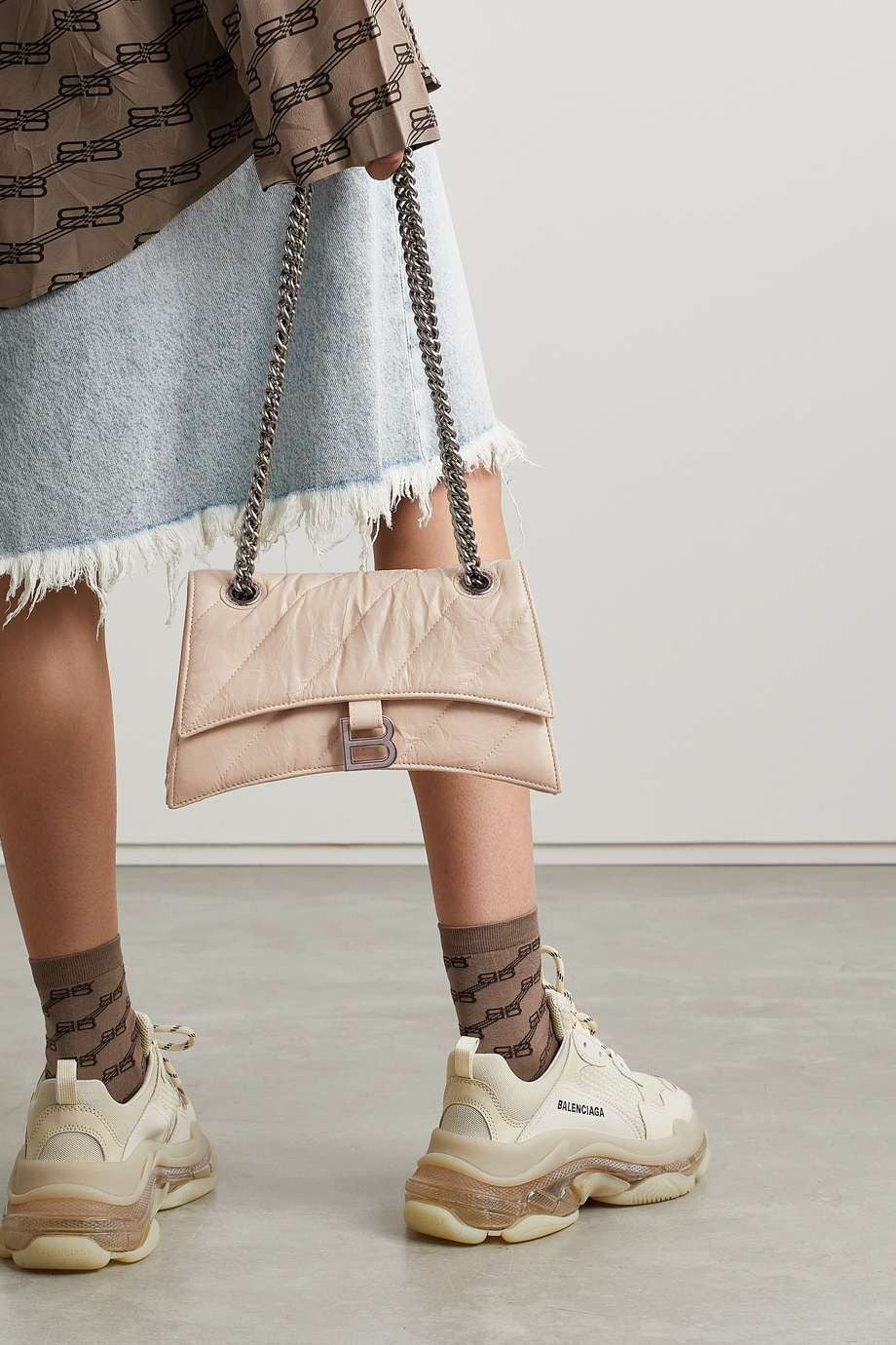 BALENCIAGA Crush small quilted crinkled-leather shoulder bag