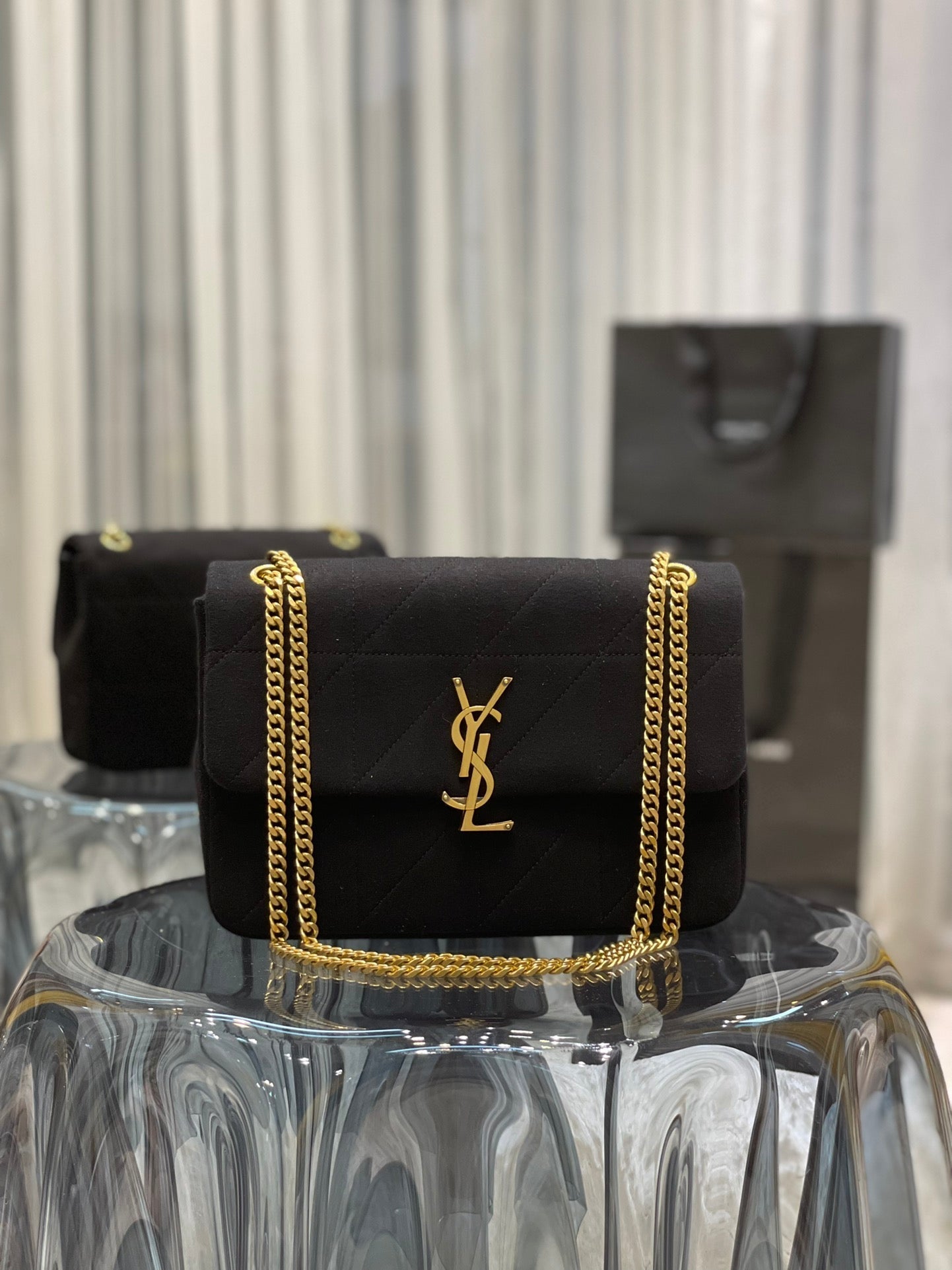 YSL Jamie Medium Chain Bag Black Carré Rive Gauche 24×15.5×6.5cm