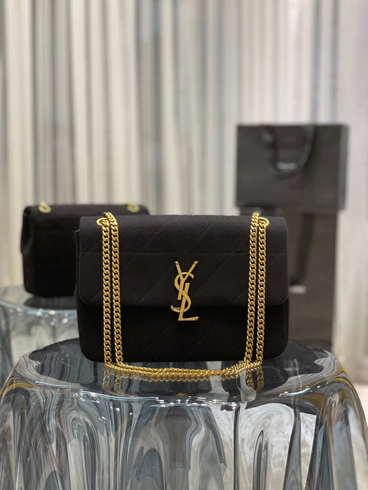 YSL Jamie Medium Chain Bag Black Carré Rive Gauche 24×15.5×6.5cm