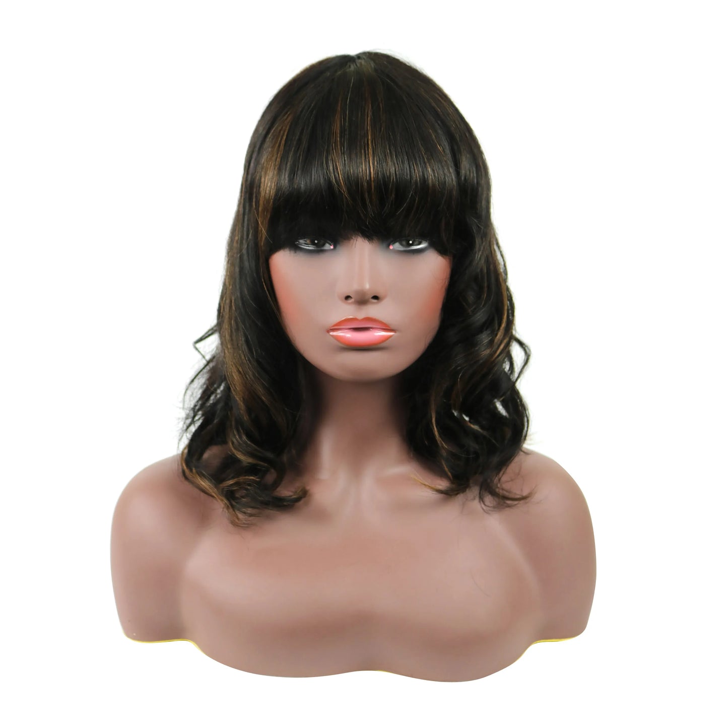 Beautiful Medium Natural Straight Mixed Dark Brown 100% Human Hair Capless Wig 14 Inches
