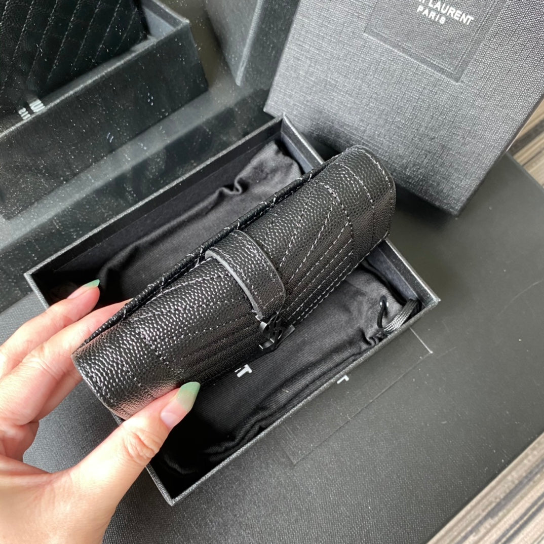 YSL Envelope Purse Beige Black A026KK 13.5cm