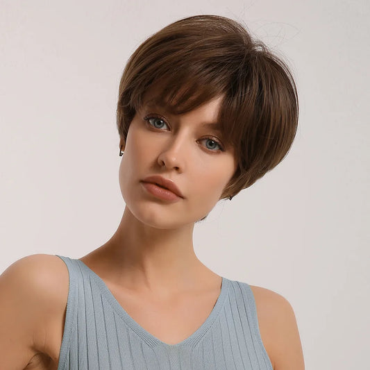 Boy Cut Hairstyle Short Synthetic Hair Natural Straight Women Wig 10 Inches