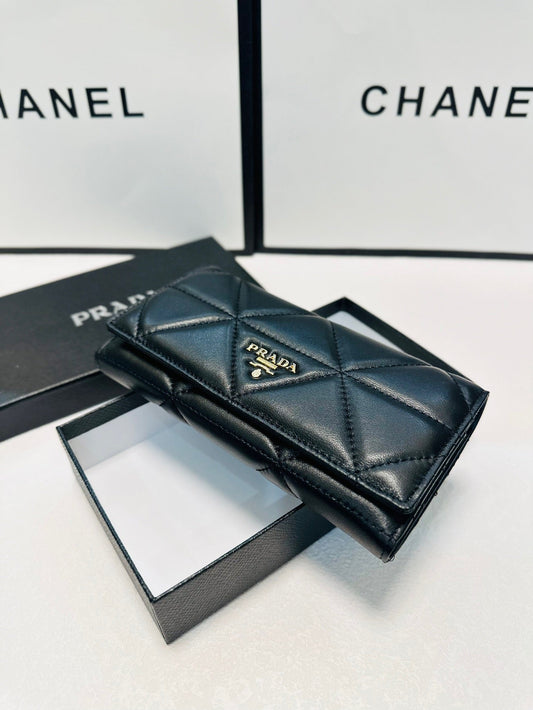 Prada Long Leather Wallet In Black 19x10cm
