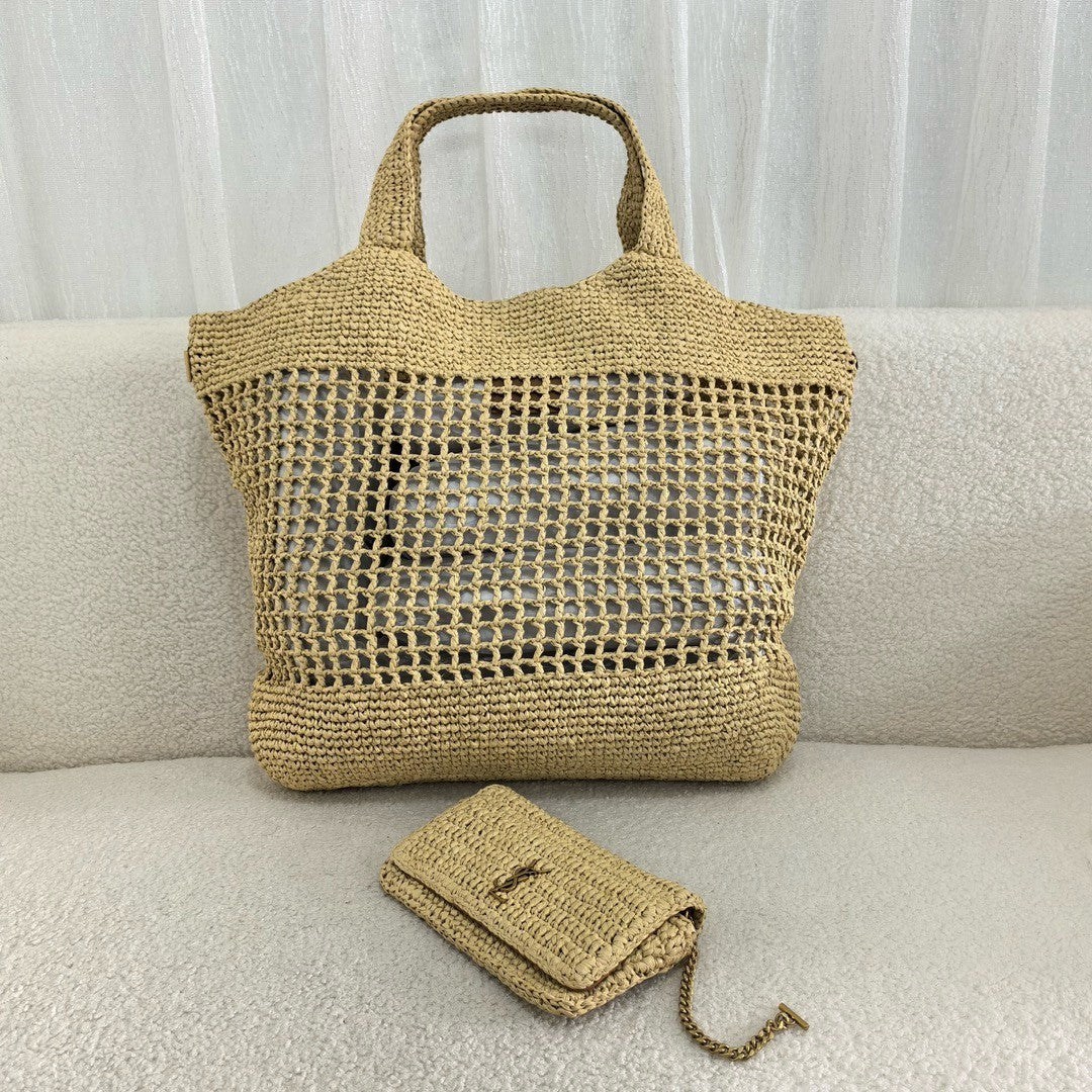 SAINT LAURENT YSL Raffia Icare Tote Bag