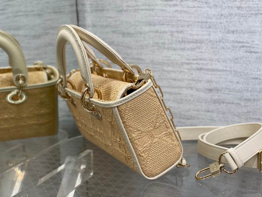 Dior Lady D-Joy Small Natural Macrocannage Raffia - 22.5x6x11.5cm