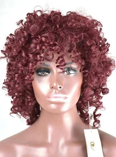 Fashion Rihanna Wine Red Medium Curly Synthetic Hair Wig 14 Inches