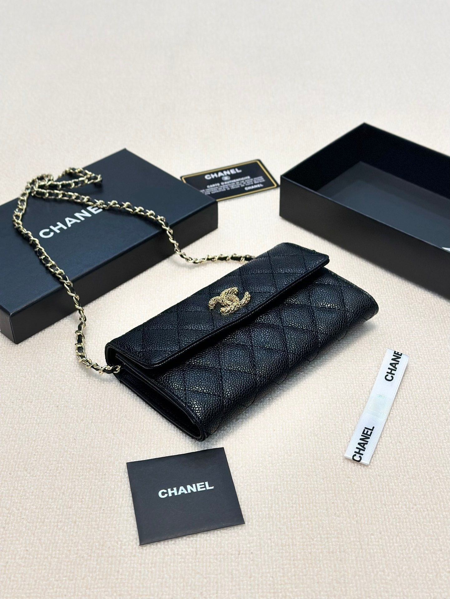 CHANEL Black Wallet Buckle Chain Bag